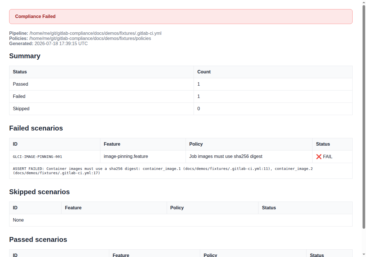 HTML compliance report still